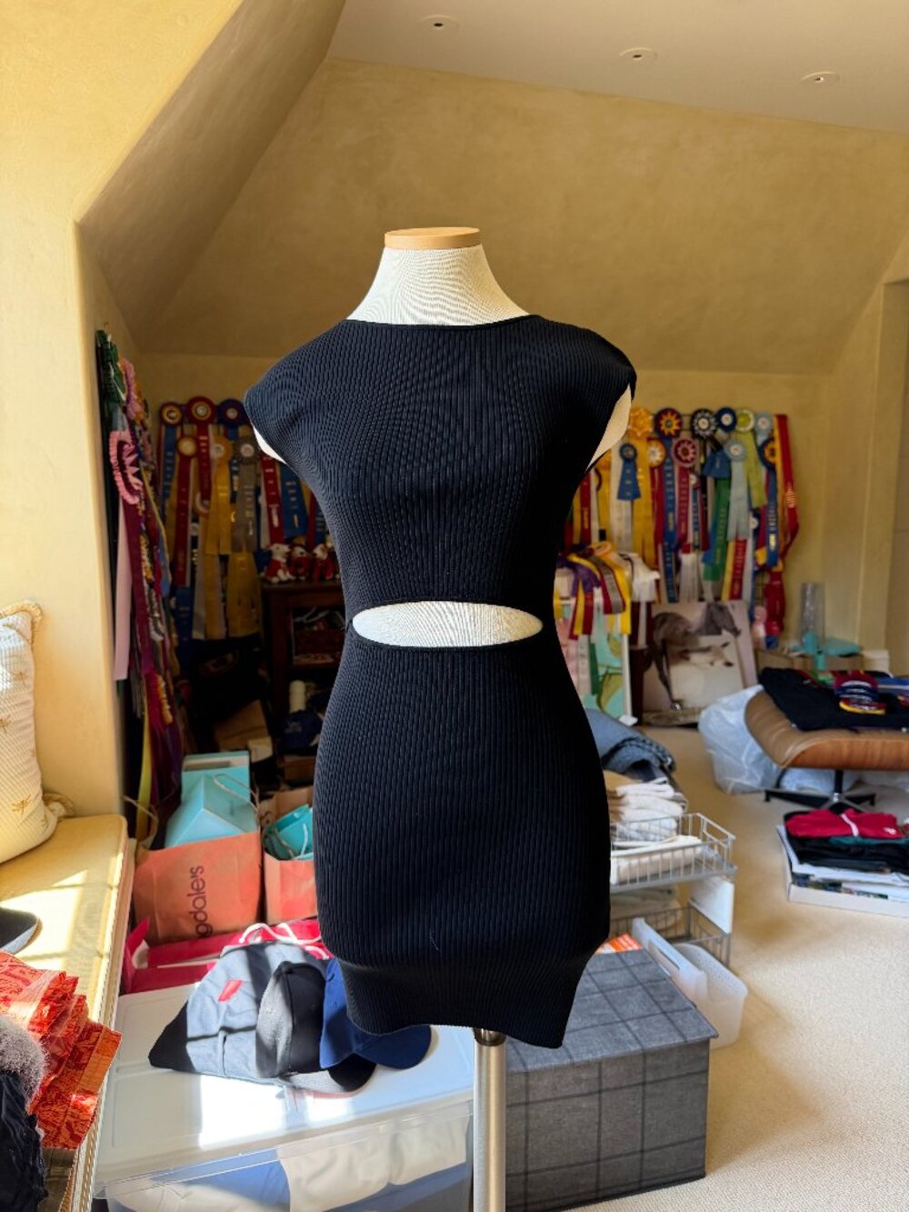 Wilfred (Aritzia) Black Cutout Knit Mini Dress